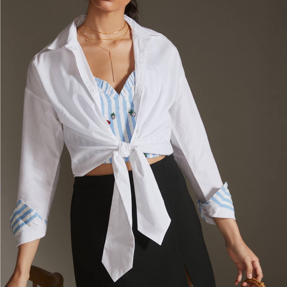 Maeve by Anthropologie Buttondown Tie-Front Shirt | Size 4